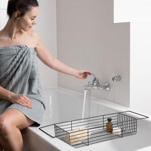 Navaris Badewannen-Draht Tablett - Badewannenablage Badewannentablett aus Metall robust - Draht Ablage Organizer Unterlage für Badewannen - schwarz
