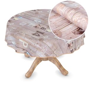 Tischdecke Wachstuch Chick&Charme Holz Beige Robust Wasserabweisend Rund 140 cm