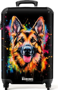 NoBoringSuitcases.com® Zavazadla Příruční zavazadla na kolečkách Malý cestovní kufr na 4 kolečkách - Německý ovčák s graffiti - Kabinová velikost < 55x40x23 cm a 55x40x20 cm - Foto kufr - Kabinový kufr - Palubní zavazadlaPříruční kufr 55x35x20 cm, 36L,
