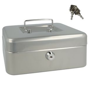 Westcott Cash Box, sheet steel, electro painted, with 2 keys and plastic insert,200x161x89mm, silver