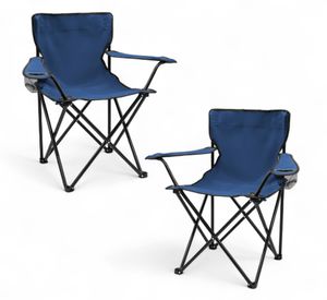Camping Klappstuhl mit Getränkehalter 2er Set - blau - Campingstuhl klappbar mit Tragetasche - Stuhl faltbar für Festival Freizeit Garten Angler Sessel Belastbarkeit bis 100 kg