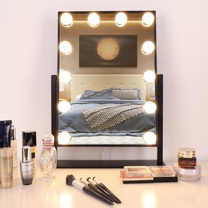 Fine Life Pro Schminkspiegel mit 12 LED,360° Drehbar Hollywood Spiegel mit Touch Steuerung,3 Farbmodi Beleuchteter Kosmetikspiegel 34,9× 47 cm Schwarz