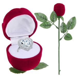 Ohrring-Ring-Display-Box, romantische Verlobungs-Hochzeits-Rose mit Stiel-Schmucketui