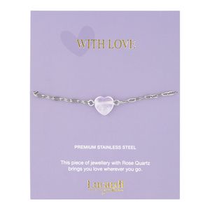 Edelstahl-Armband mit Rosenquarz auf Valentinskarte