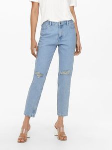 ONLY Damen Straight Mom Jeans | High Waist Ankle Denim Hose | Destroyed Design Pants ONLJAGGER, Farben:Hellblau, Größe:30W / 32L