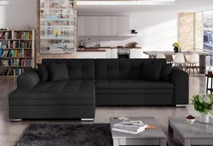 Ecksofa mit Schlaffunktion PALERMO, Sofa mit Schlaffunktion, L-Form Couch, Eckcouch, 294x80x196, sawana14 black, links
