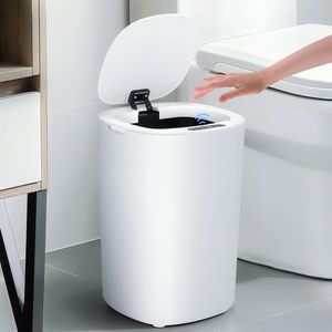 Sensor Mülleimer, Berührungsloser Mülleimer mit Deckel, Intelligenter Mülleimer, Automatischer Mülleimer mit Bewegungssensor, Weiß