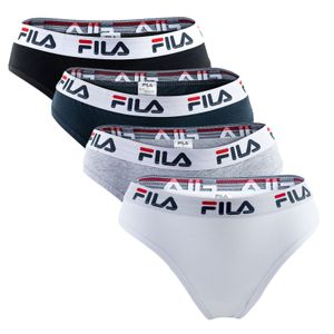 FILA Damen Brazilian Slip - 4er Pack, Logo-Bund, Baumwolle Stretch, einfarbig Weiß/Schwarz/Grau/Marine L
