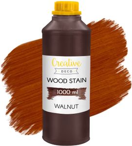 Creative Deco Holz-Beize auf Wasserbasis | 1L | Walnuss Farbe | Schnelltrocknender Lack | Ungiftig | Varnish Für Holz, Holzverkleidungen, Beton, Ziegel, Tapeten & mehr | Hocheffizient
