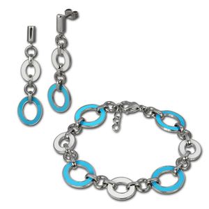 Amello Sada šperků z nerezové oceli Smaltovaný oválný tyrkysový náramek, náušnice ESSG08T