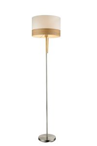 Globo Lighting Stehleuchte Metall Nickel matt, Holz braun, Textil beige, Zugschalter Kordel, ø: 400mm, H: 1700mm, exkl. 1x E27 60W 230V