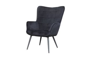 byLIVING Sessel Uta, Samt Stoff schwarz mit Ziersteppung, Beine Metall schwarz pulverbeschichtet