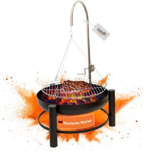 Lemodo Holzkohlegrill | Schwenkgrill mit Kurbel zur Höhenverstellung | Feuerschale mit Grillrost| Hängegrill für Gulaschkessel | auch als Feuerkorb nutzbar