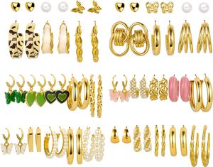 32 Paar Gold Hoop Ohrringe Set für Frauen Mädchen, Mode Kette Glieder Creolen Ohrstecker Tropfen baumeln Boho