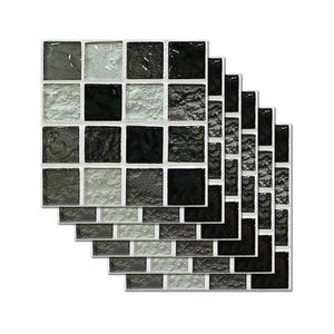6 Stück 3D Mosaik Fliesen Aufkleber Selbstklebend Dekor Wasserdicht,Farbe: Schwarz,Größe:20X20cm