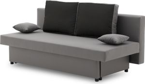 Couch SONY 2 mit Schlaffunktion - Farben zur Auswahl - kleines Sofa. Schlafsofa mit Bettkästen - STOFF HAITI 14 + HAITI 17 - Grau&Schwarz