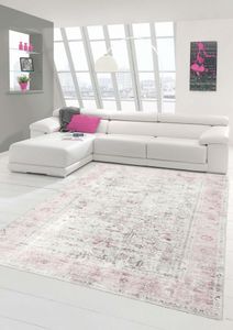 Klassisch moderner Teppich mit dezenten Blumen & Pflanzen Verzierungen in creme pink Größe - 140x200 cm