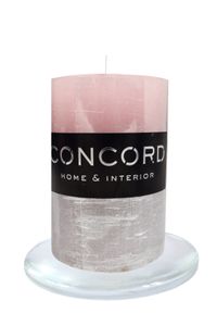 Set Kerze rosa silber 9,5cm auf Glas Kerzenteller 12,5 cm Tischdeko Stumpenkerze