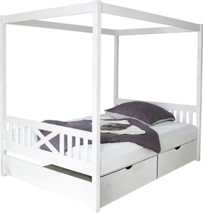 TiCAA Himmelbett Lino Kiefer Weiß 140x200