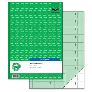 SIGEL BO111 Bonbuch, 1000 Abrisse, hellgrün, A4, mit Blaupapier, 2 x 50 Blatt