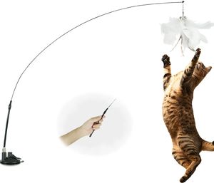 89cm Katzen Teaser Spielzeug Interaktiver Katzenfederstab mit Saugnapf und Glockenstab Interaktiver Federspielzeugstab
