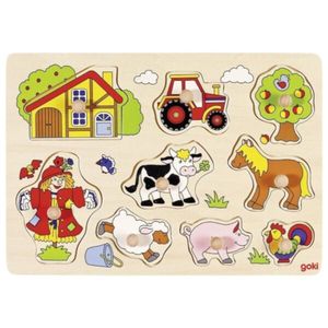 goki Steckpuzzle 9T Farm/Bauernhof Holz 30x21cm