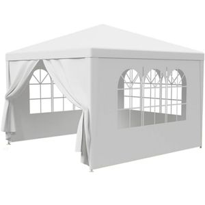 Partyzelt, 3 x 3 m Gartenpavillon Outdoor partyzelt, UV-Schutz 50+, Camping-Unterstand, Pavillon mit abnehmbaren Seitenwänden, weiß