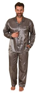 Edler Herren Satin Pyjama, durchknöpfbarer Schlafanzug in Minimal-Optik