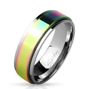 54 (17.2) Bungsa© SPINNER-RING aus Edelstahl Regenbogen - aus EdelstahlRING silber mit buntem, drehbarem Mittelring - SCHMUCKRING für Damen & Herren / Frau & Mann - dezenter LGBT Gay Pride Rainbow Ring