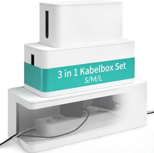 ACROPAQ Kabelbox 3 in 1 Set - Große, Medium und Kleine Kabelboxen, ganz einfach Kabel verstecken und Steckdosen verstecken, Wasserfest, Rutschfest, Kabelmanagement ohne Kabelsalat mehr - Weiß
