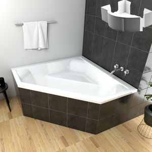 ECOLAM Badewanne Eckbadewanne IRMA 140 x 140 cm + Styropor Wannenträger befliesbar Eckwanne Acrylwanne Füße Ablaufgarnitur Viega GRATIS