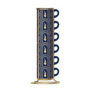 Bialetti - Deco Glamour - Set mit 6 Espressotassen auf einem Ständer - Blau