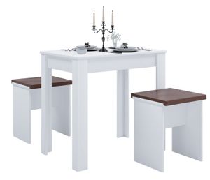 VCM Holz Essgruppe Bank Küchentisch Esstisch Set Tischgruppe Tisch Bänke Esal L Weiß