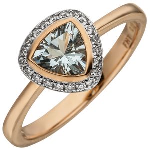 JOBO Damen Ring 56mm 585 Rotgold 21 Diamanten Brillanten 1 Aquamarin hellblau