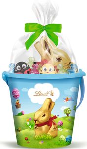 Goldhase Spieleimer 142 g Inhalt: Goldhase 50 g, Eier-Mischung 100 g, Choco-Käfer und Choco-Bienen