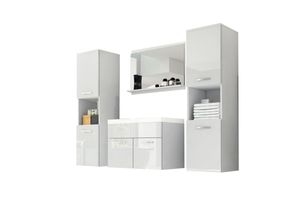 Badmöbel-Set BOTTON XL mit Waschbecken, Badkombination, Badezimmerschrank, Bad möbel Komplett, weiß/weiß Glanz