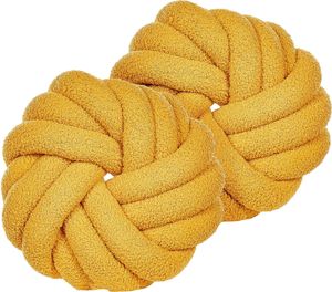 BELIANI 2er-Set Knotenkissen Gelb Bouclé 31 x 31 cm Plüsch Geflecht dekorativ Modern