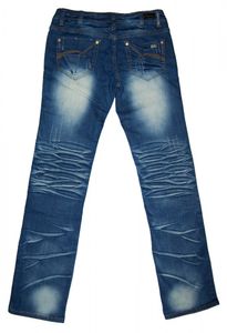 Damen Jeans  Destroyed Blau Jeans Knitter-Look Hose für Frauen Ziernähte Waschungen, Farbe Hemd:Blau, Größe 36 - 38 usw:38