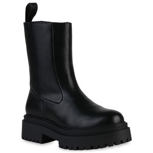 VAN HILL Damen Stiefeletten Plateau Boots Stiefel Blockabsatz Profil-Sohle Schuhe 837953, Farbe: Schwarz, Größe: 39