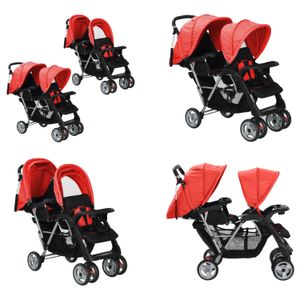 vidaXL Tandem Kinderwagen Stahl Rot und Schwarz - Kinderwagen - Kinderbuggy - Kinderbuggys - Buggy