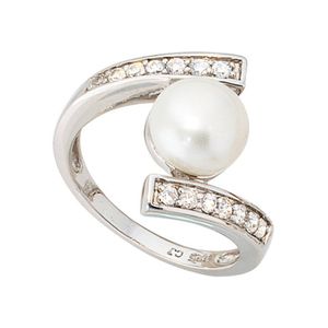 Ring Damenring mit Süßwasser Zuchtperle & Zirkonia 925 Silber Perlenring
