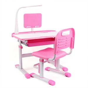 Schreibtische Jugendschreibtisch Set Schreibtisch mit LED Lampe und Stuhl quadratischer Tabelle Stabile Konstruktion Tisch Höhenverstellbar für Hause multifunktional Pink