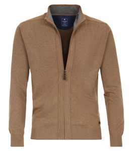 REDMOND Casual Herren Strickjacke Langarm Stehkragen Reißverschluss Regular Fit Baumwolle Camel/Braun meliert  Größe XXL