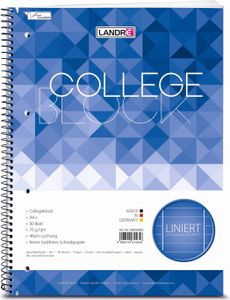 Landré 100050063 Collegeblock - chlorfrei 70 g/qm, A4+, 9mm liniert, beidseitig Rand, LIN 27, 80 Blatt, Schwarz