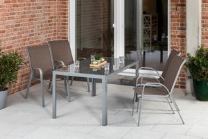 Merxx Gartenmöbelset "Sorrento" 5tlg. mit Tisch 150 x 90 cm - Aluminiumgestell Silber mit Textilbespannung Taupe
