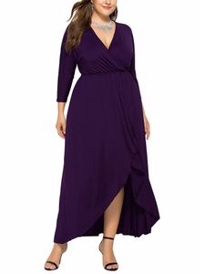 Damen Abendkleider V-Ausschnitt Kleider Etuikleider Langes Kleid Große Größe Wickelkleid Violett,Größe 3XL