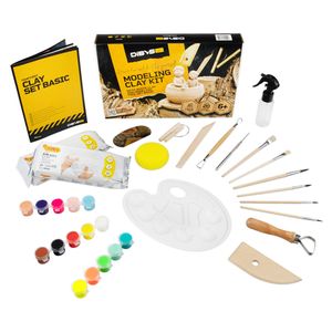 Dibys Töpfer-Set Basic für Kinder und Erwachsene Weißer Ton Modellierwerkzeug