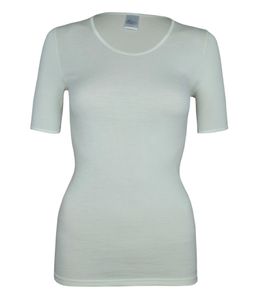 dámská vesta wobera NATUR s polovičním rukávem nebo tričkem nebo tričkem se 70% panenské vlny GOTS a 30% hedvábí (velikost XL, barva: přírodní bílá)