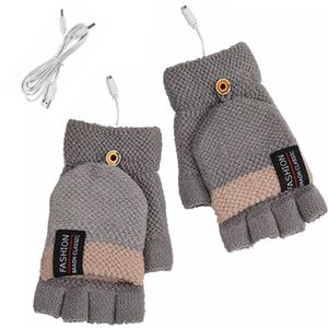 Damenhandschuhe, Fingerlose Handschuhe, warme Winterhandschuhe, Strickhandschuhe, Wolle, Halbfinger, beheizbare Handschuhe, USB