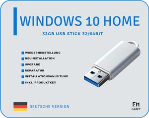 Windows 10 Home Installations Usb-Stick Bootfähig Reparatur Upgrade 32/64Bit + Lizenzkey Code